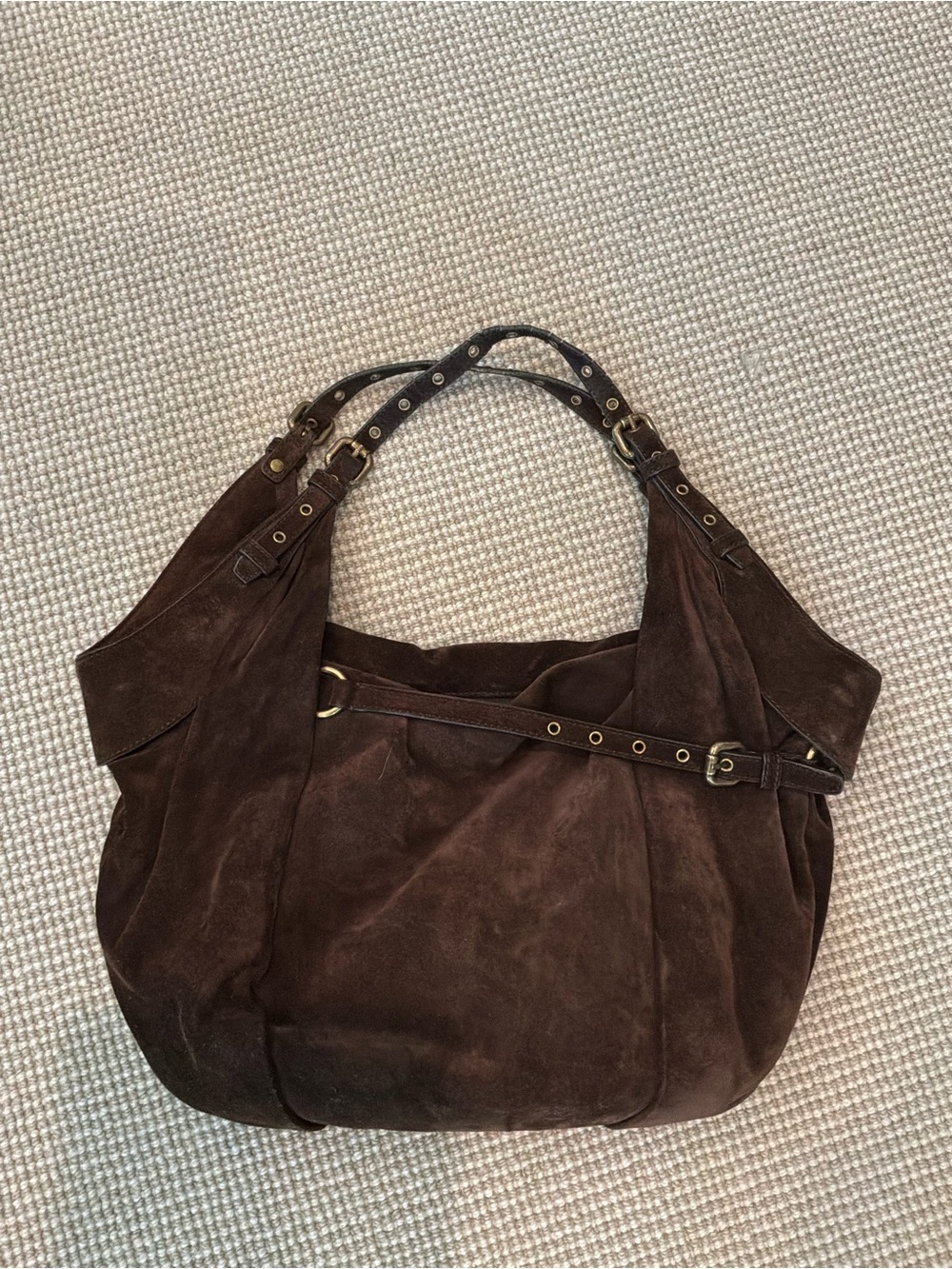 Kooba Dark Brown Suede Hobo Bag with Brass Hardware